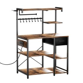 Kitchen Bakers Rack, 4.6ft Power Cable Bakers Rack with Power Outlet, Kitchen Stand with X-Shaped Support Bar, 8 S-Shaped Hooks Kitchen Bakers Rack, 4.6ft Power Cable Bakers Rack with Power Outlet, Kitchen Stand with X-Shaped Support Bar, 8 S-Shaped Hooks